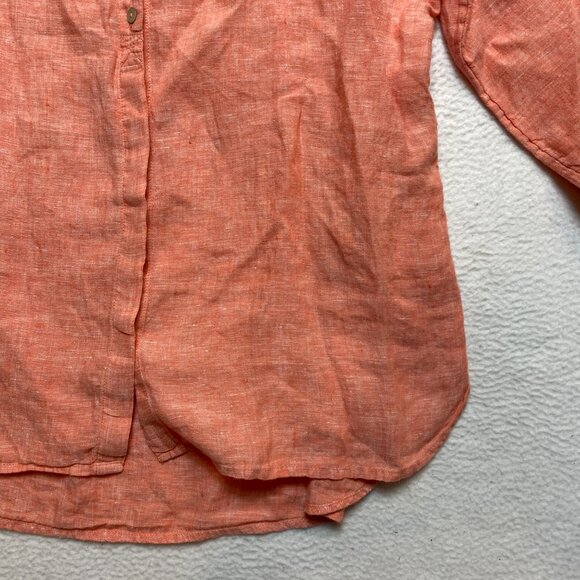 Chicos Linen Shirt Womens 2 Orange 3/4 Sleeve Button Up - Picture 5 of 12
